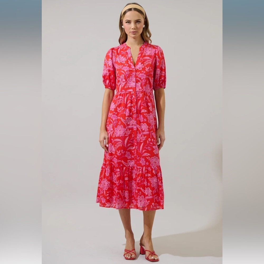 SugarLips Aria Floral Beth Button Down Midi Dress - Picture 6 of 9